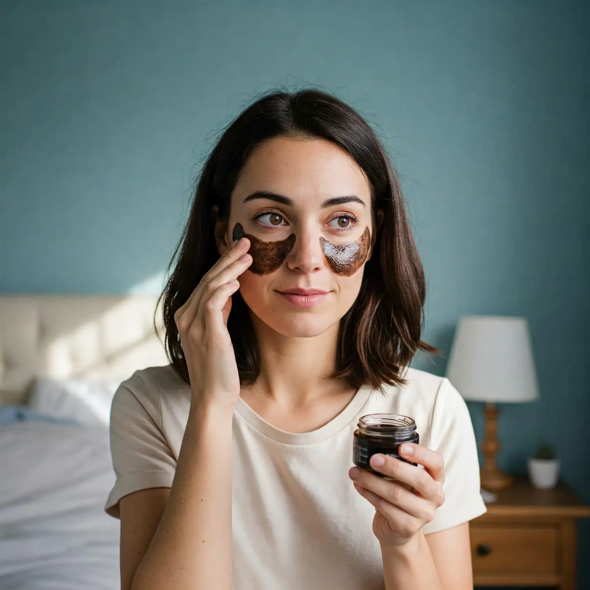 Femme appliquant un soin sous les yeux