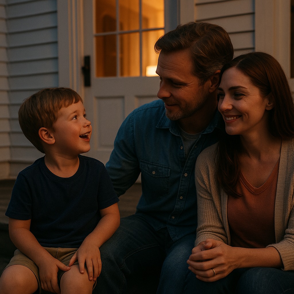 Famille heureuse sous les étoiles