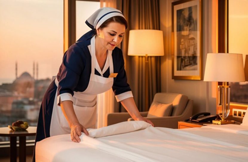 Enveloppe posée sur une table de nuit d'hôtel