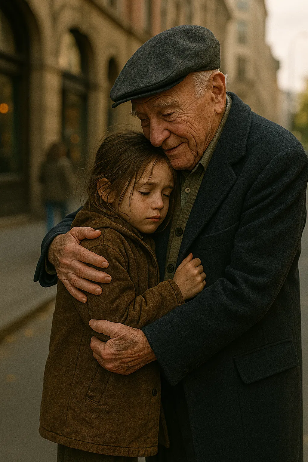 Vieil homme et petite fille échangeant un regard complice