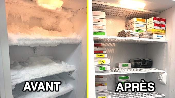 Couche de givre importante dans un congélateur