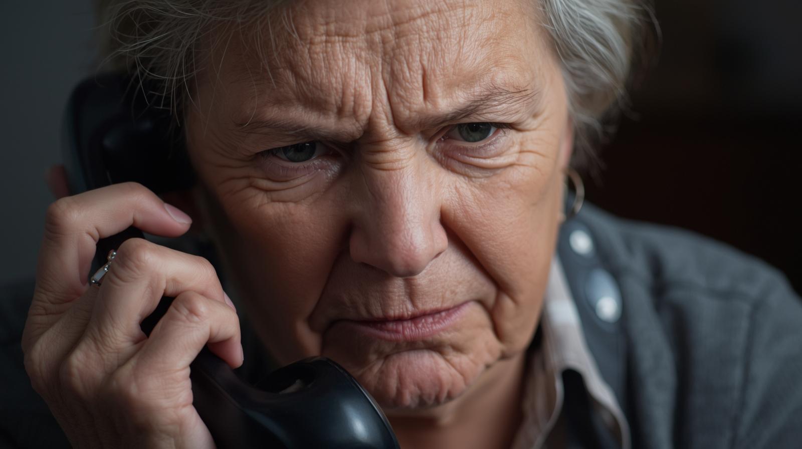Femme regardant son téléphone avec un air déterminé