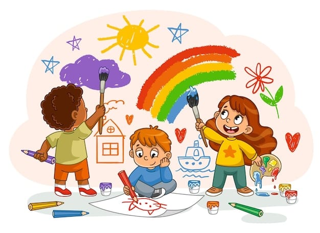 Enfants créatifs dessinant