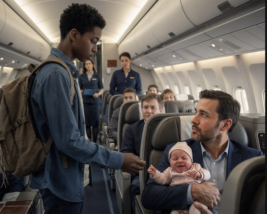 Scène dans l'avion montrant la section économique