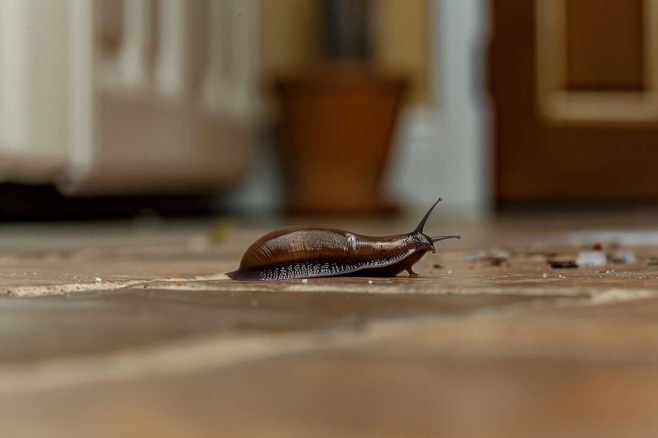 Limace dans une cuisine humide près d'un évier