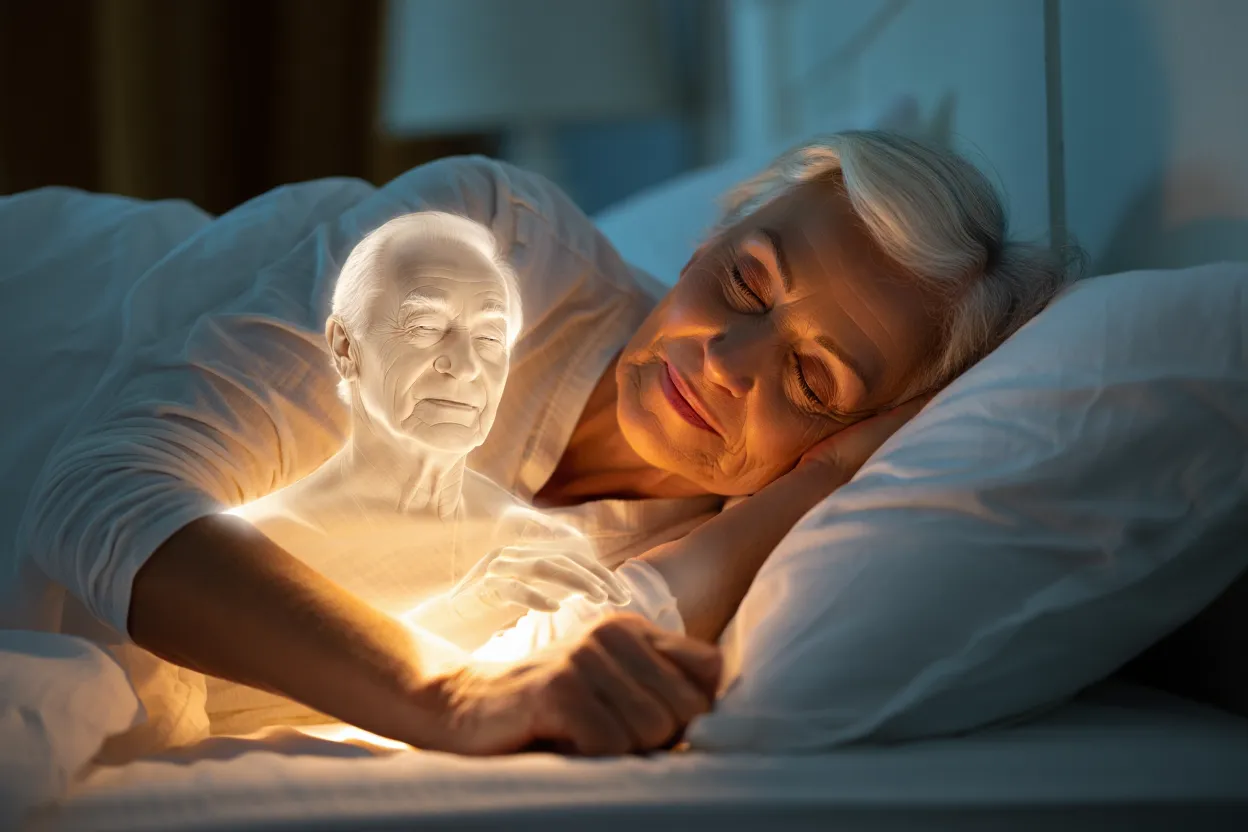 Illustration d'une silhouette évanescente dans un rêve, symbolisant la présence d'un être cher