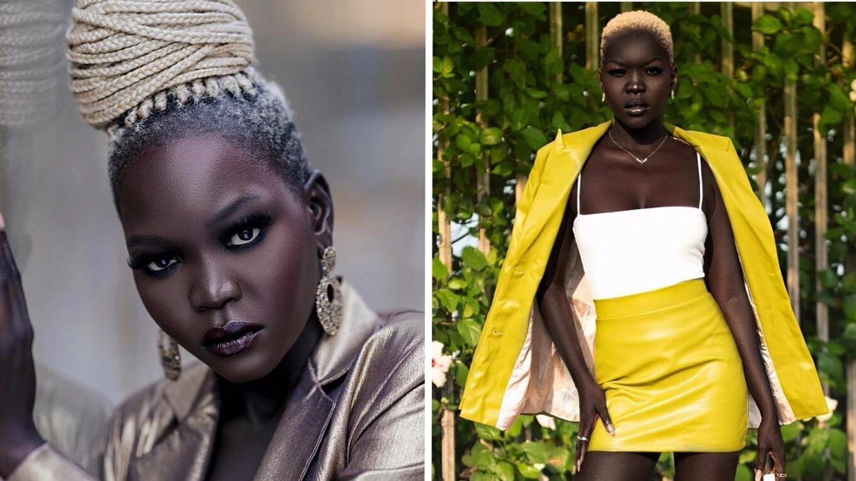 Nyakim Gatwech en séance photo, rayonnante dans une tenue élégante